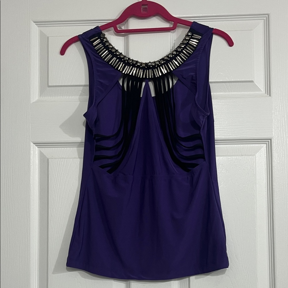 VENUS Purple Sleeveless Blouse with Black Accents